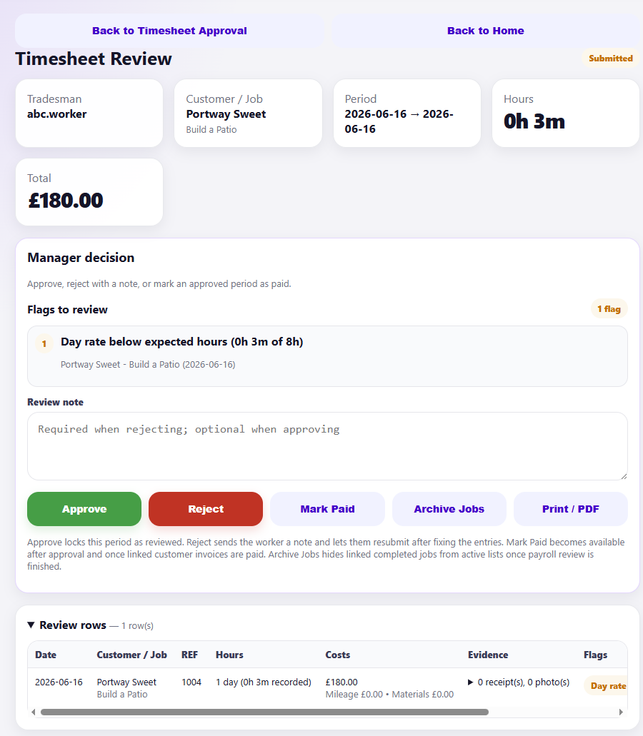 Manager Timesheet Approve or Reject