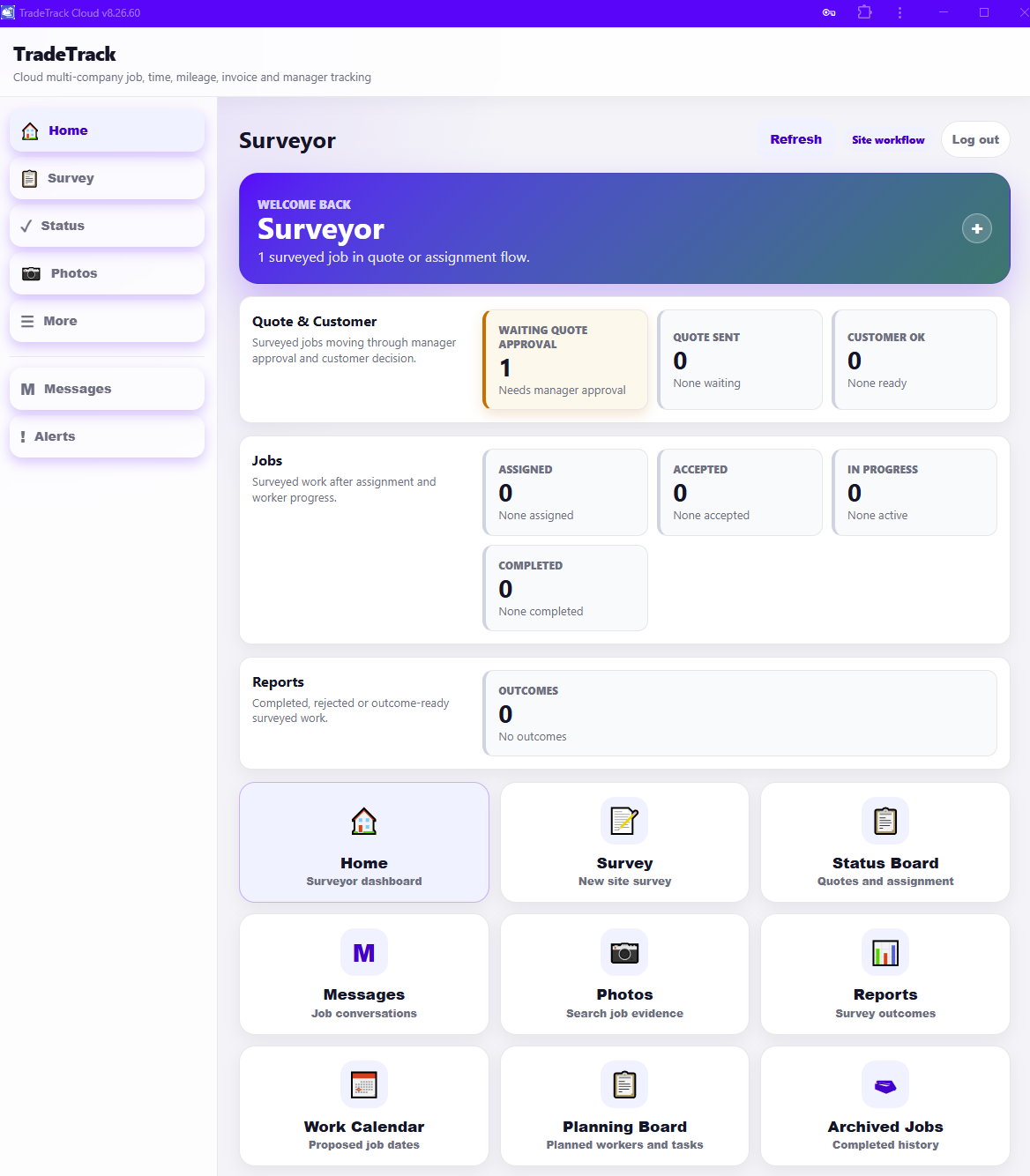 Surveyor Dashboard with Quote