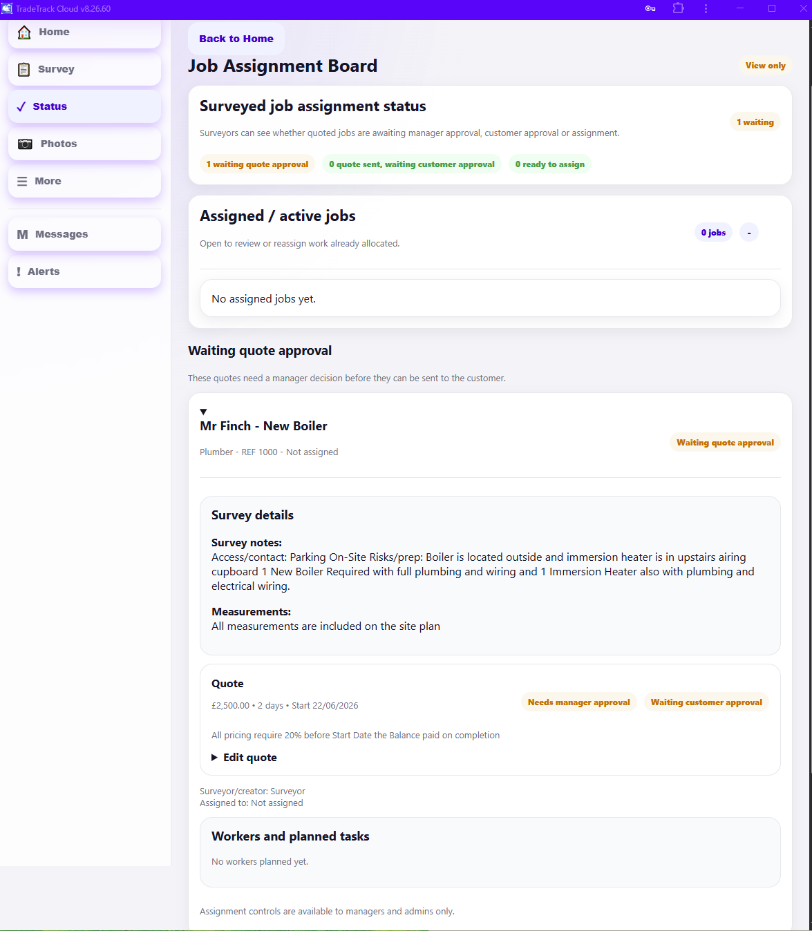 Surveyor Job Assignment and status
