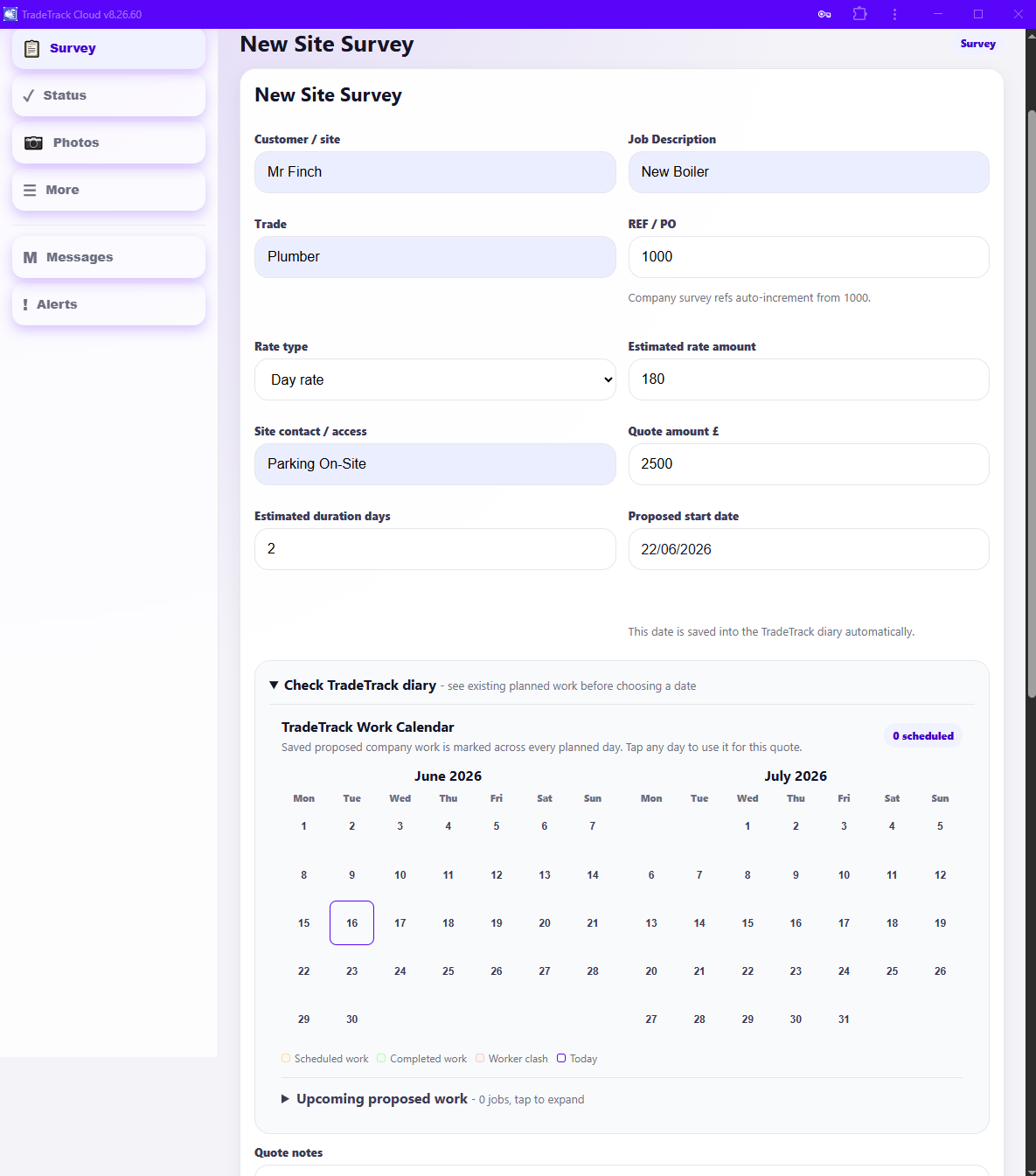 Surveyor New Survey with Diary Check