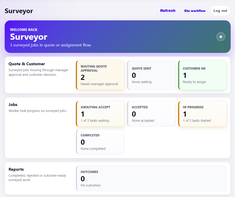 Surveyor view jobs in progress