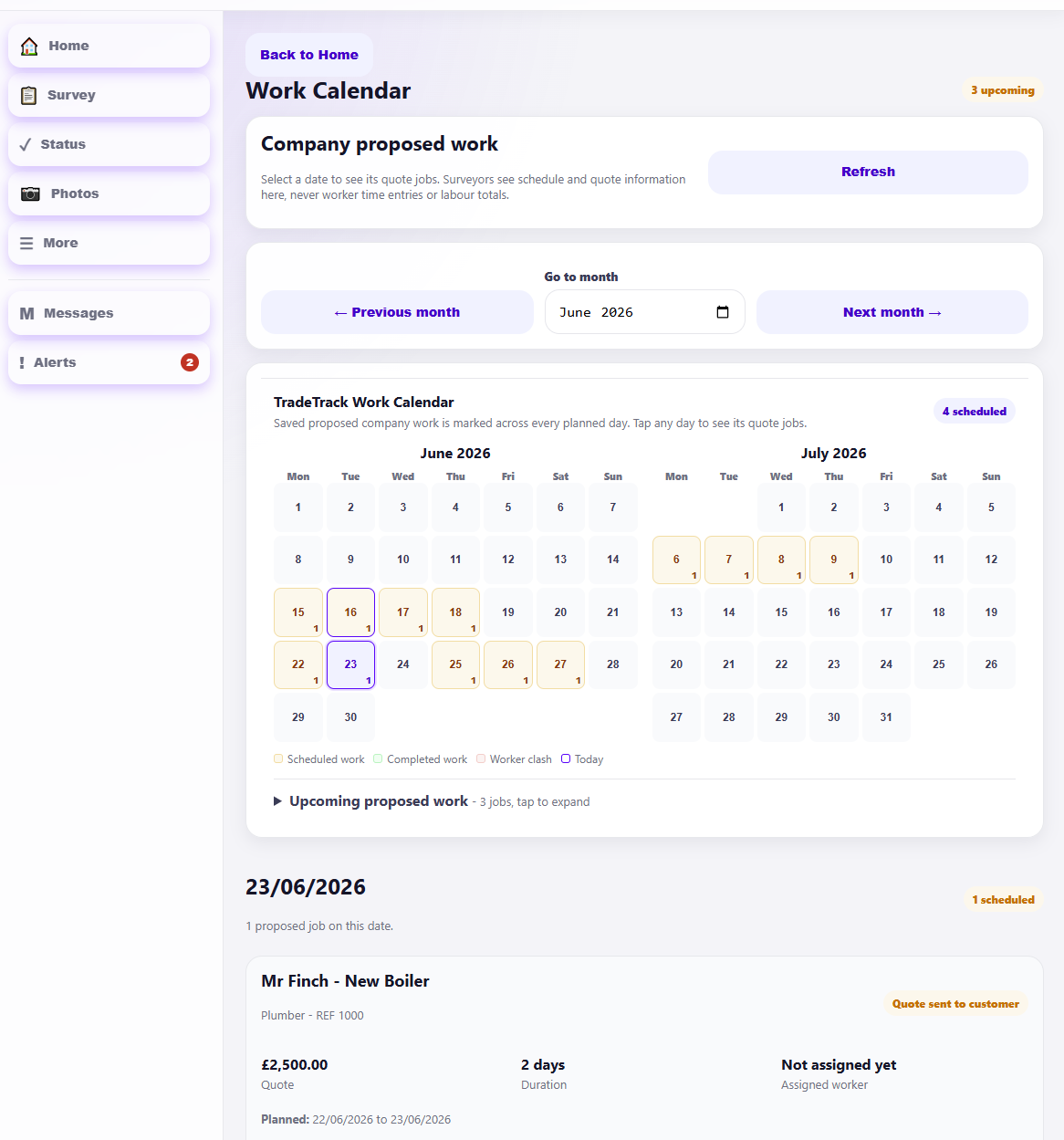 Surveyor work calendar