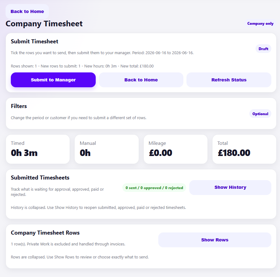Tradesman Timesheet to Manager