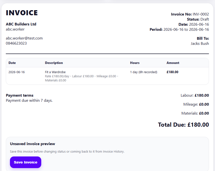 Actual Private Invoice
