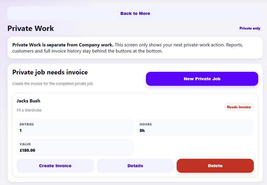 Invoice for Private Job