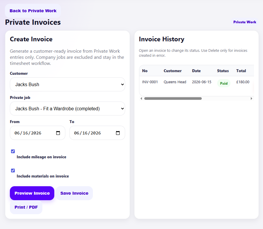 Private Invoice